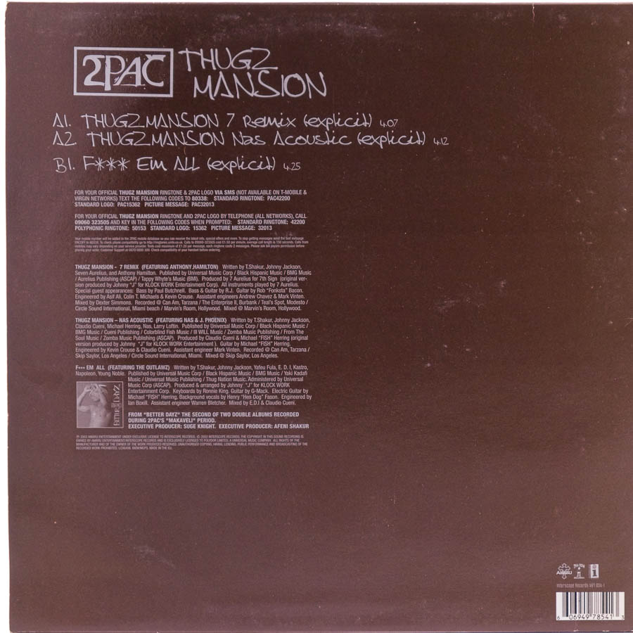 2Pac Thugz Mansion Raw Music Store