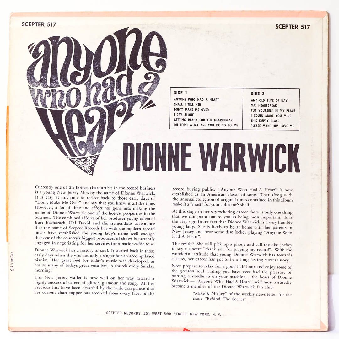 Dionne Warwick - Anyone Who Had A Heart - Raw Music Store