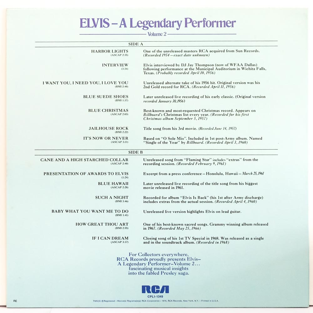 Elvis Presley A Legendary Performer Volume 2 Raw Music Store