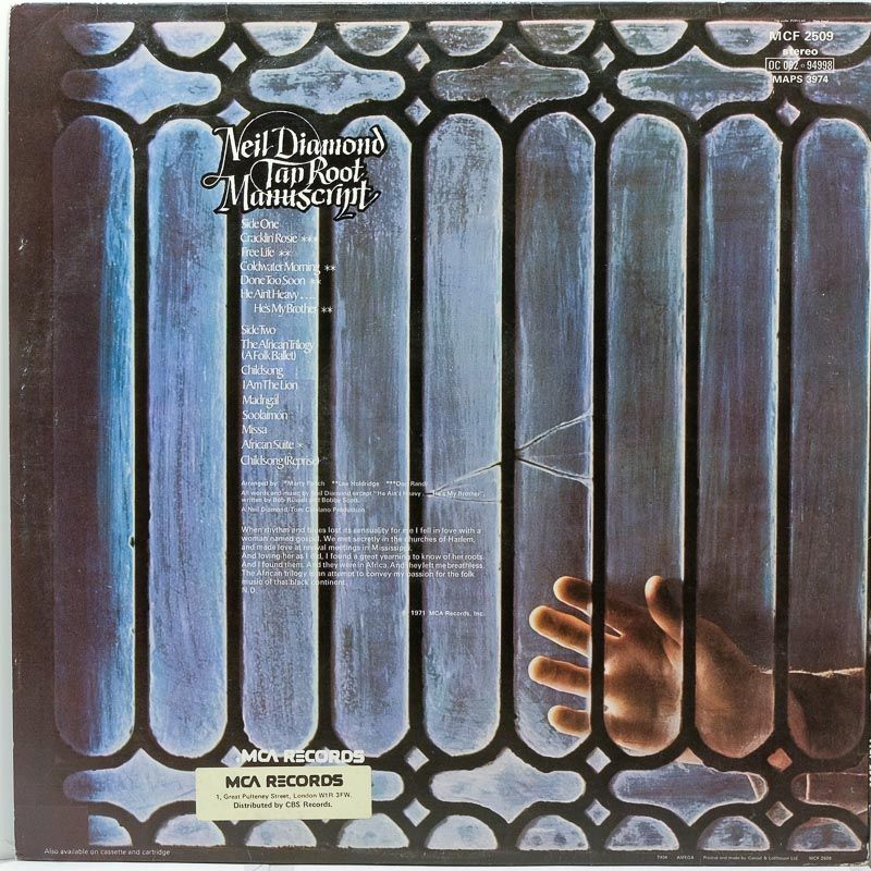 Neil Diamond Tap Root Manuscript Raw Music Store