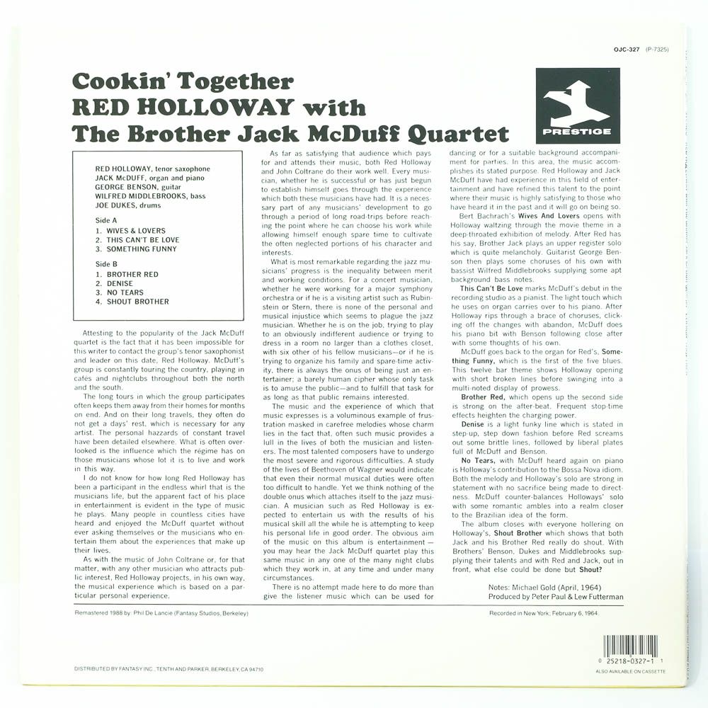 Red Holloway With The Brother Jack McDuff Quartet Cookin' Together