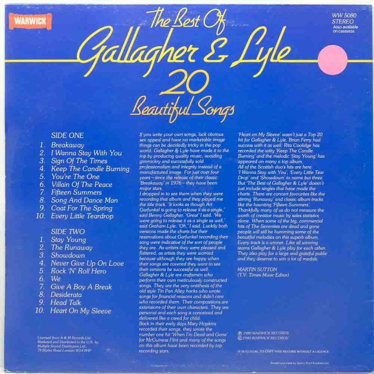 Gallagher & Lyle - The Best Of Gallagher & Lyle (20 Beautiful Songs ...