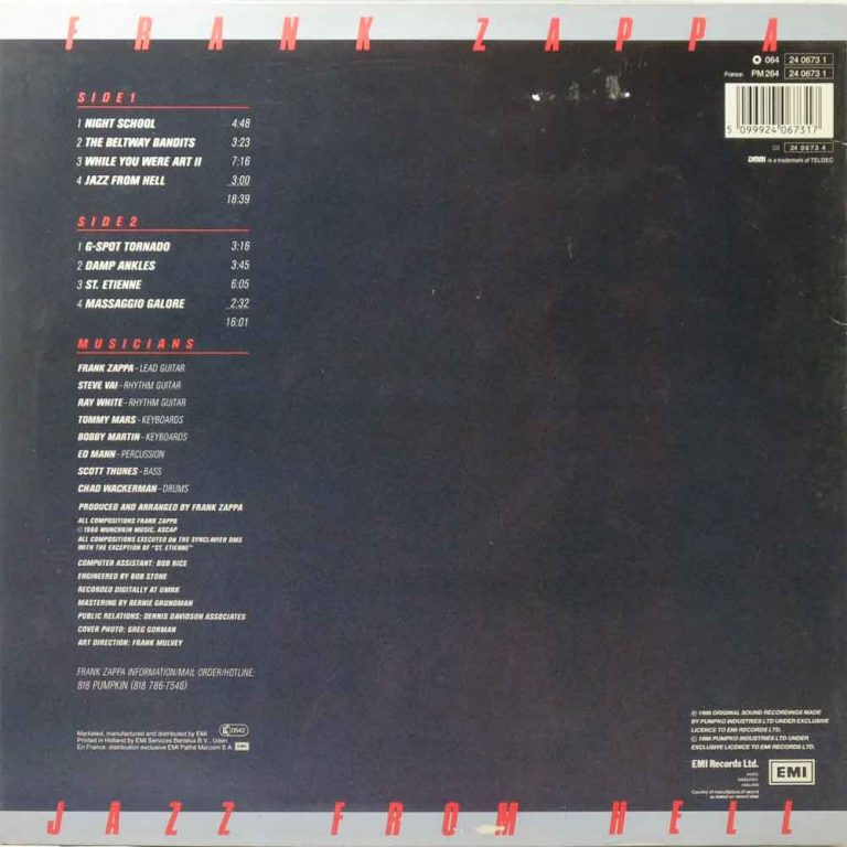 Frank Zappa Jazz From Hell Raw Music Store
