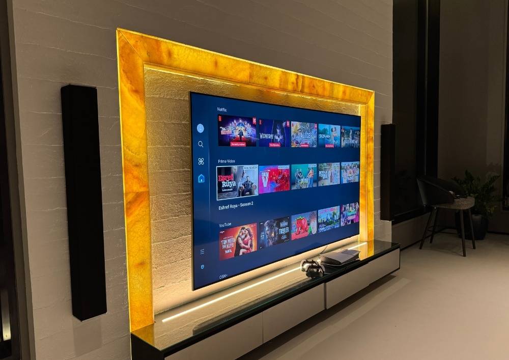 Private cinema room in a Dubai home with immersive surround speakers